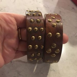 Wood bangle bracelets with gold studs